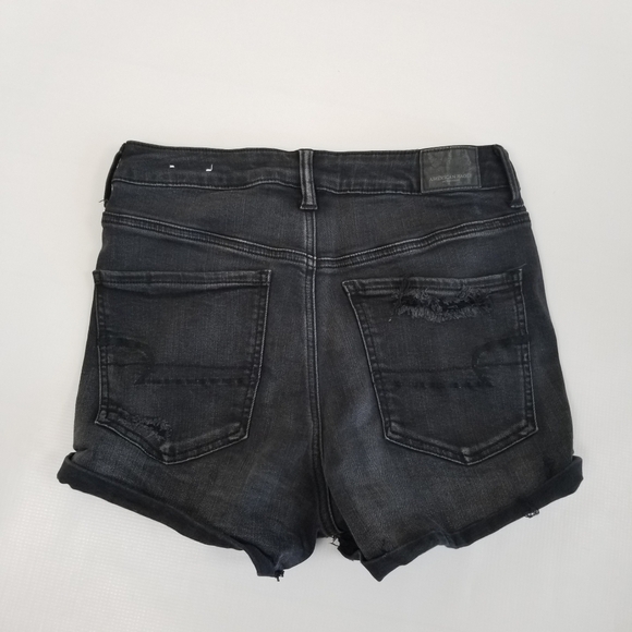 American Eagle Super Hi Rise Shortie Denim Shorts Black Destructed 6 - Picture 3 of 5